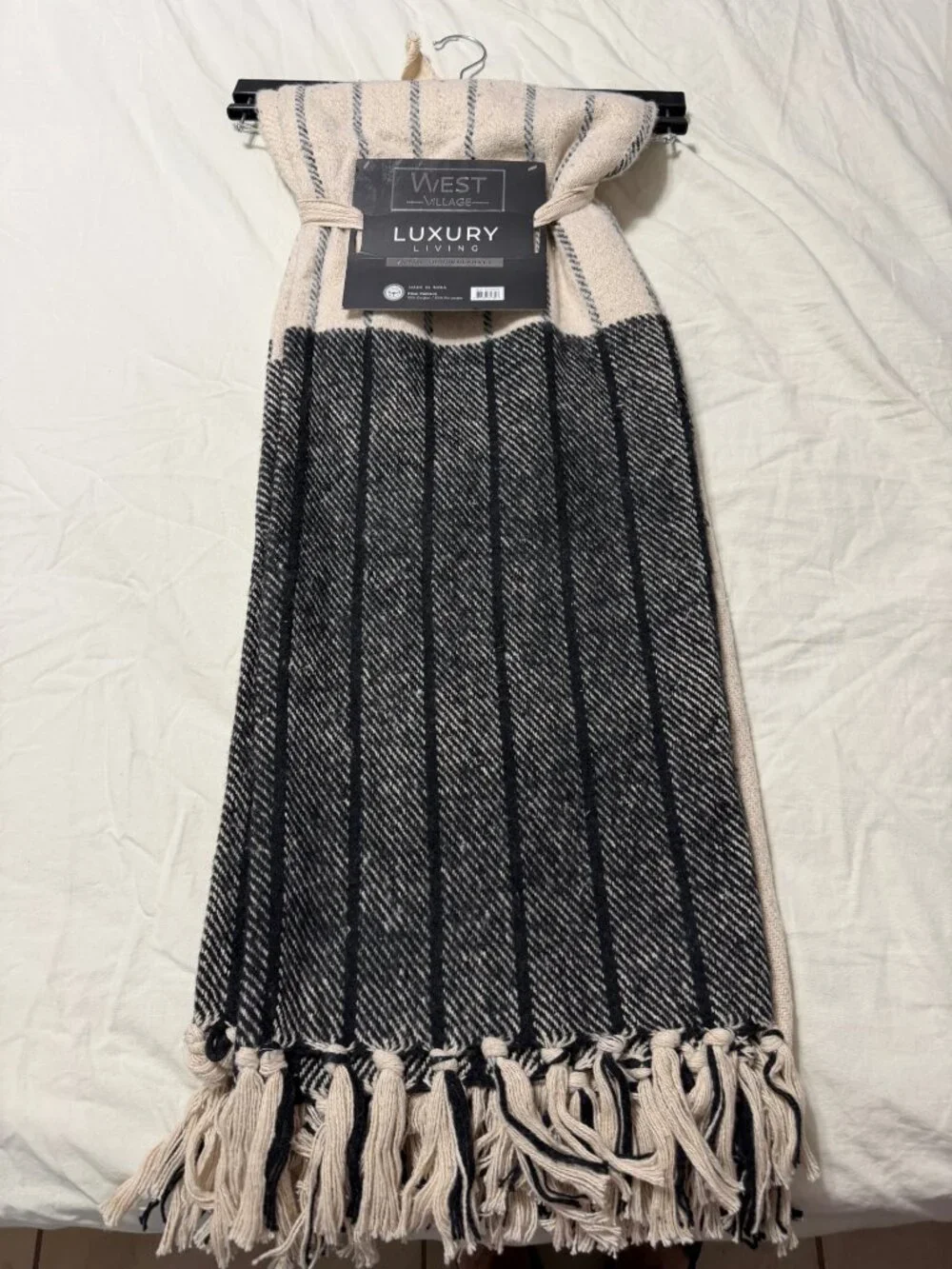 West Village Throw Blanket 50x60 Beige Black Striped Cotton Blend
